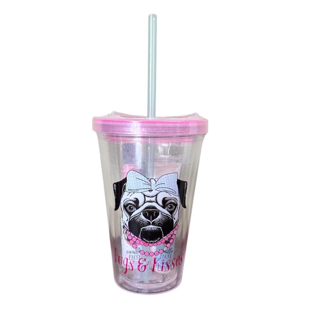 NWT PUGS AND KISSES Straw Cup Gift Set